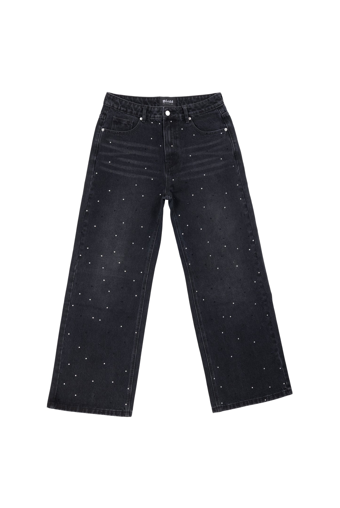 Ultra Baggy Rhinestone Denim- Black