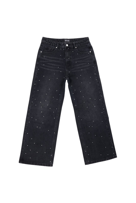 Ultra Baggy Rhinestone Denim- Black