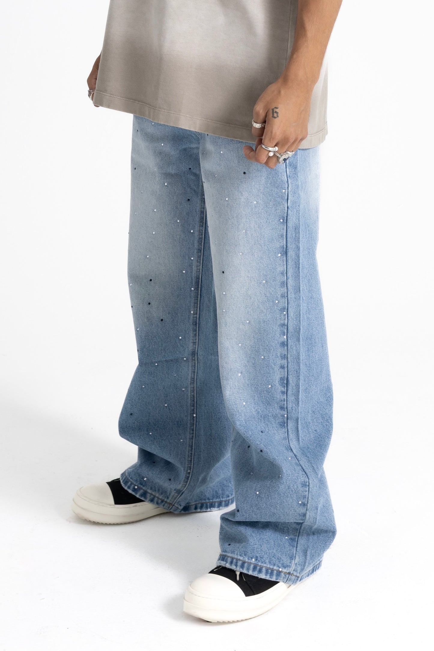 Ultra Baggy Rhinestone Denim- Blue jeans