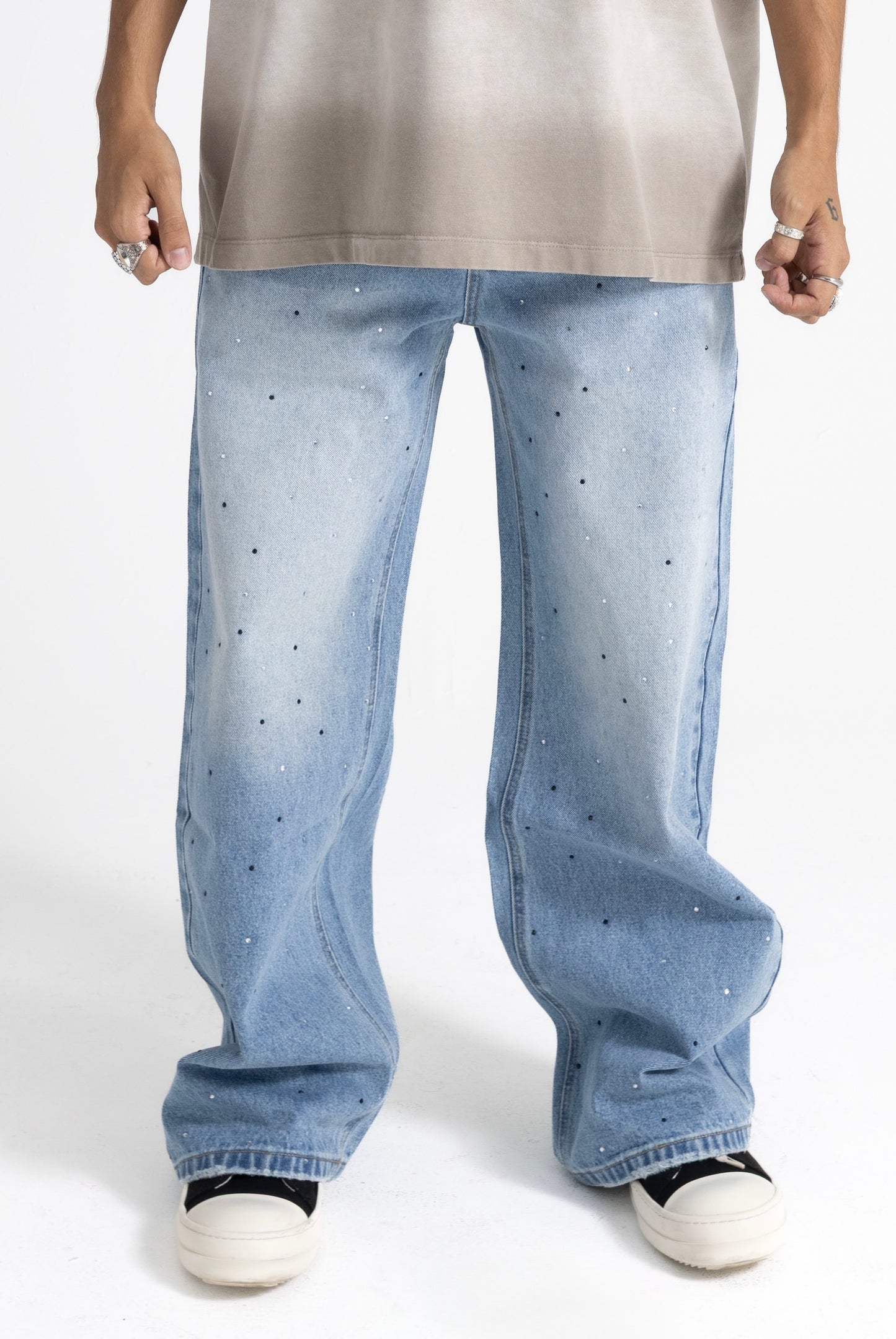 Ultra Baggy Rhinestone Denim- Blue jeans