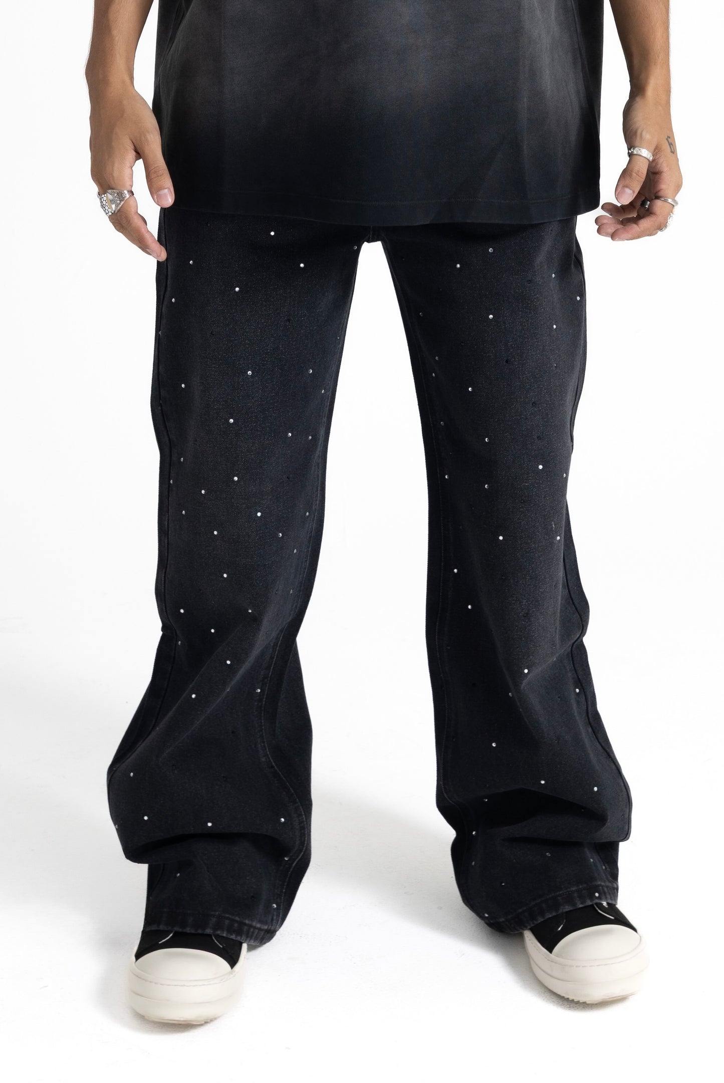 Ultra Baggy Rhinestone Denim- Black