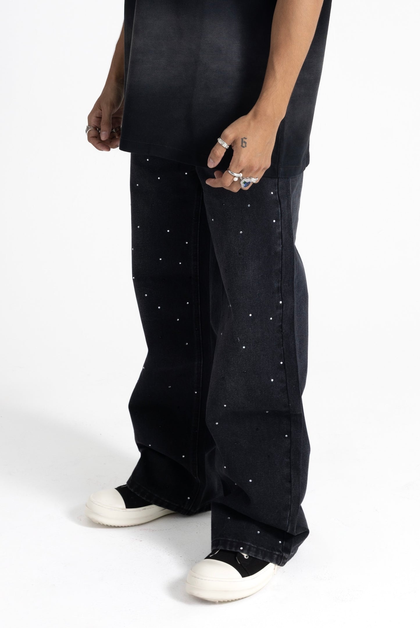 Ultra Baggy Rhinestone Denim- Black