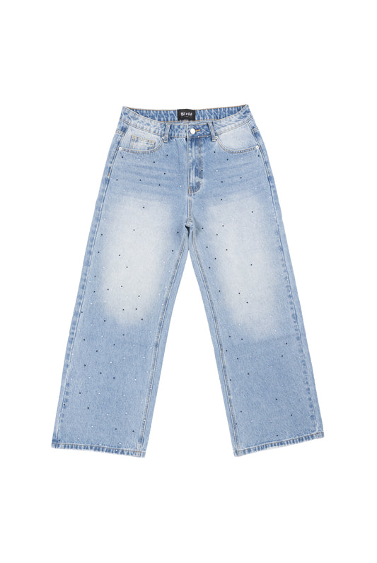Ultra Baggy Rhinestone Denim- Blue jeans