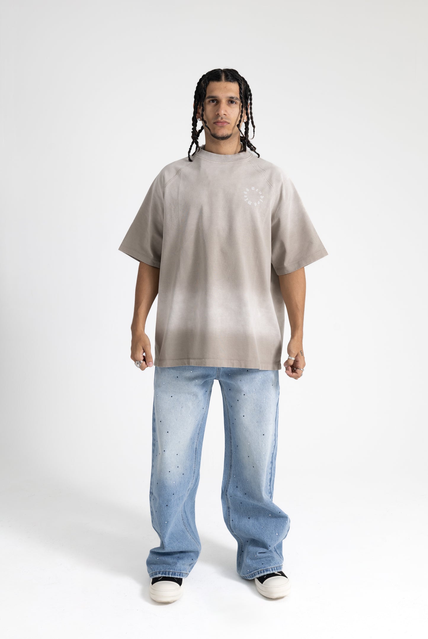 T-shirt Rhinestone Cross - Washed Grey
