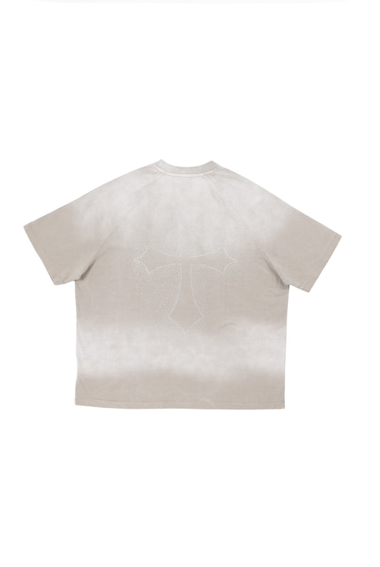 T-shirt Rhinestone Cross - Washed Grey