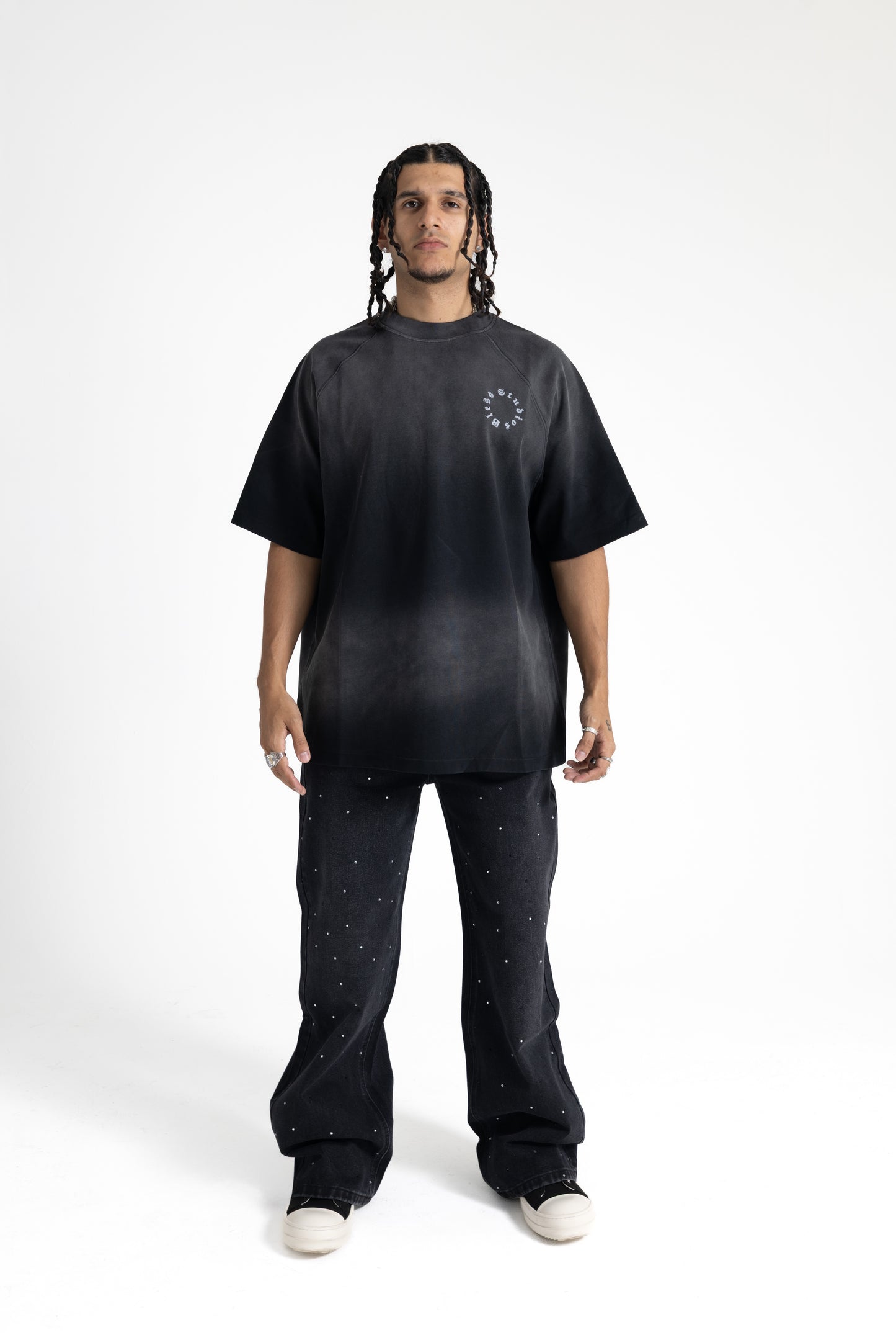 T-shirt Rhinestone Cross - Washed Black