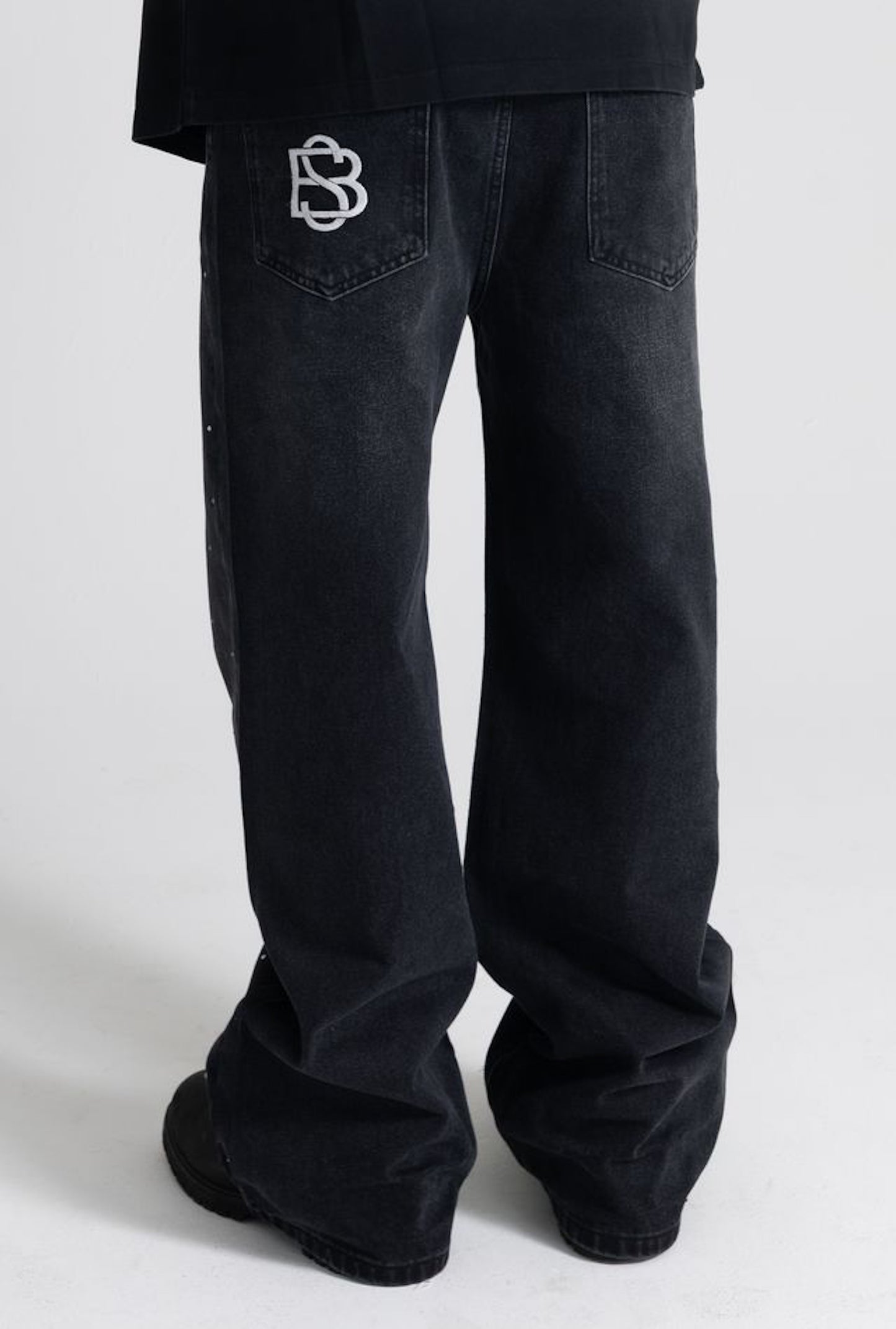 Ultra Baggy Rhinestone Denim- Black