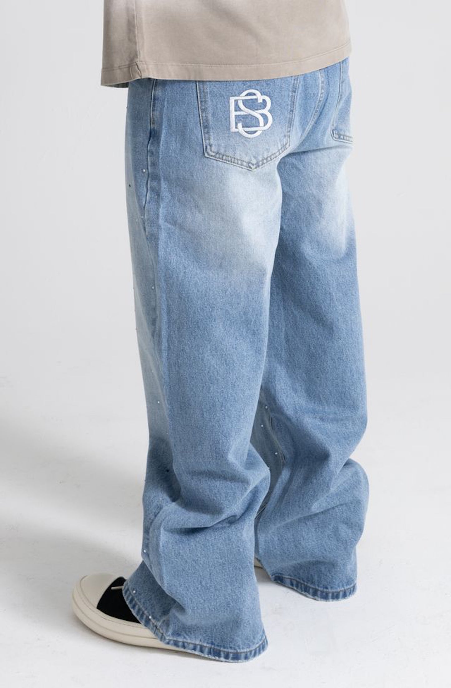 Ultra Baggy Rhinestone Denim- Blue jeans