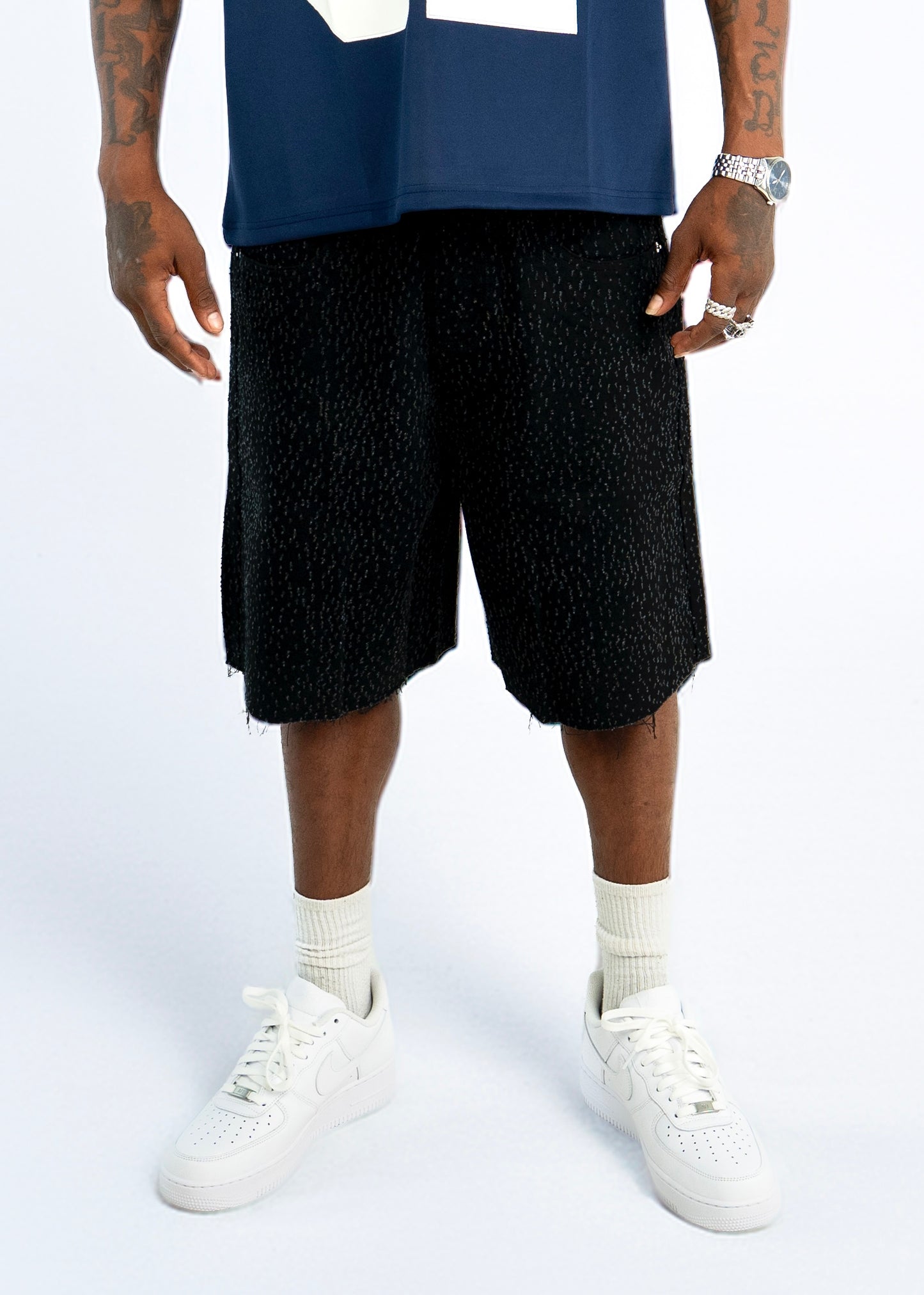 Full Rips Denim Short - Black