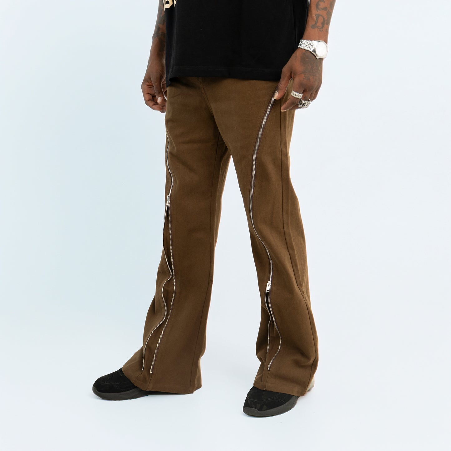 Zipper Flare Denim - Brown