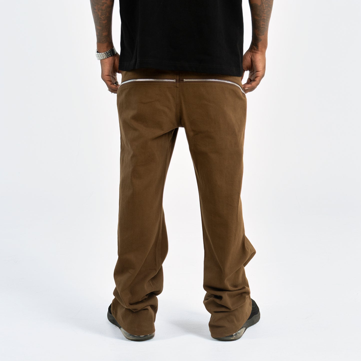 Zipper Flare Denim - Brown