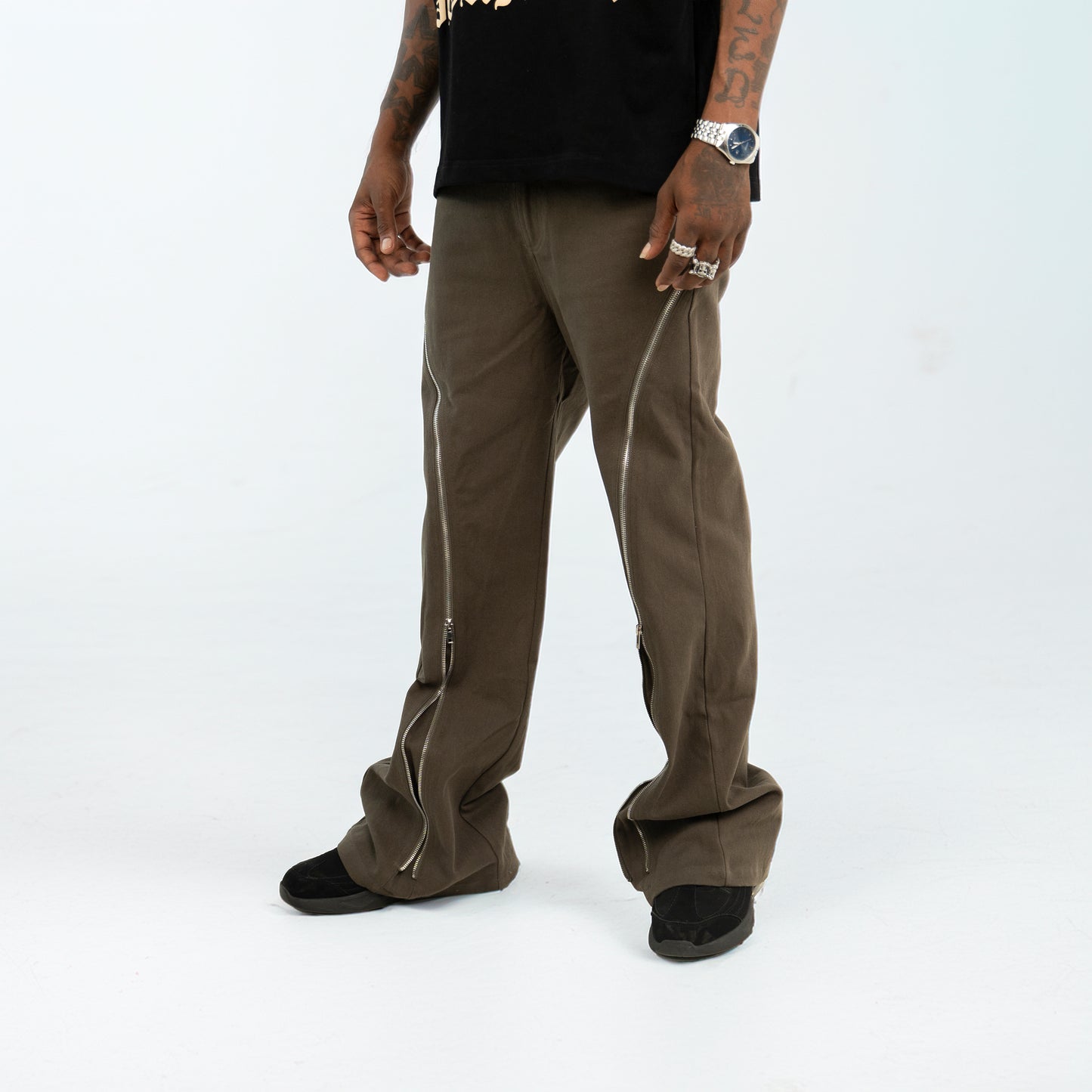 Zipper Flare Denim - Dark Gray