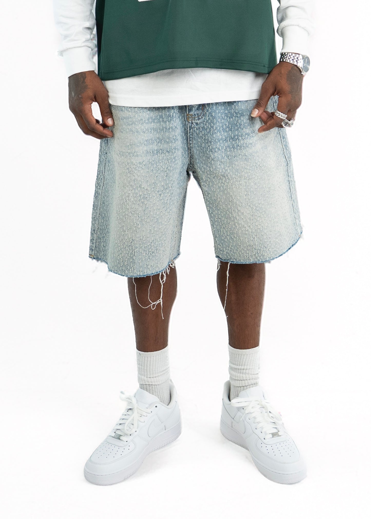 Full Rips Denim Short - Blue